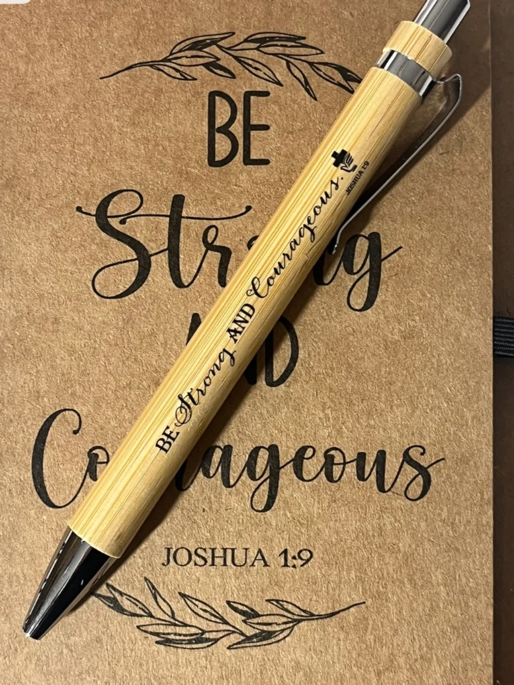 Christian Scripture Notebook & Bamboo Pen Gift Set JOSHUA 1:9 NEW